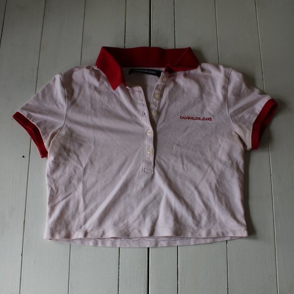 Cropped Calvin Klein Pink and Red Polo Shirt - Picture 2 of 7